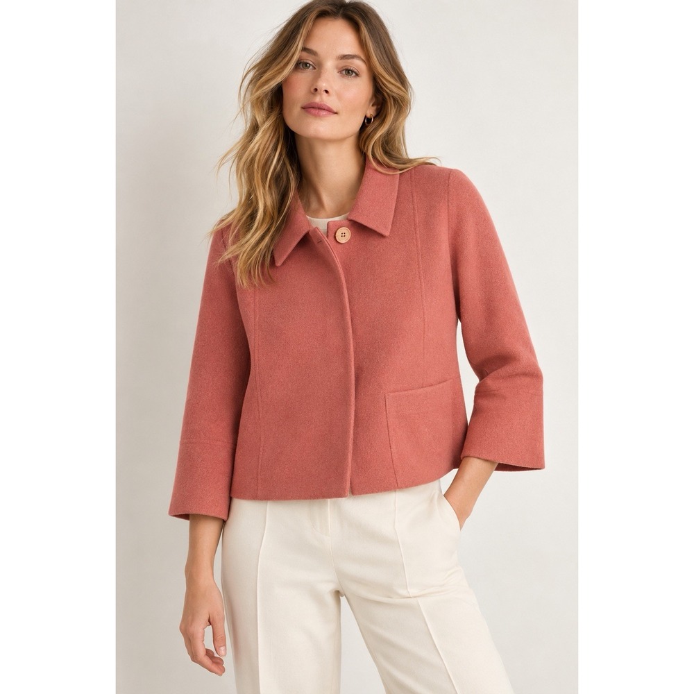 Beyond Threads Alpaca Wool Jacket Coral Pink Bell Sleeve Lined Peru Women's M